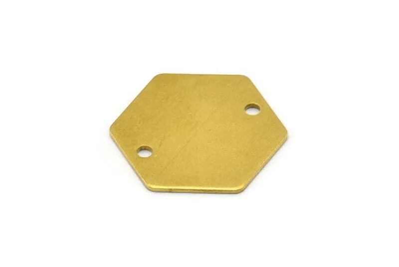 12 Raw Brass Hexagon Stamping Blank Tag Charms With 2 Holes (20x0.80mm) D0092