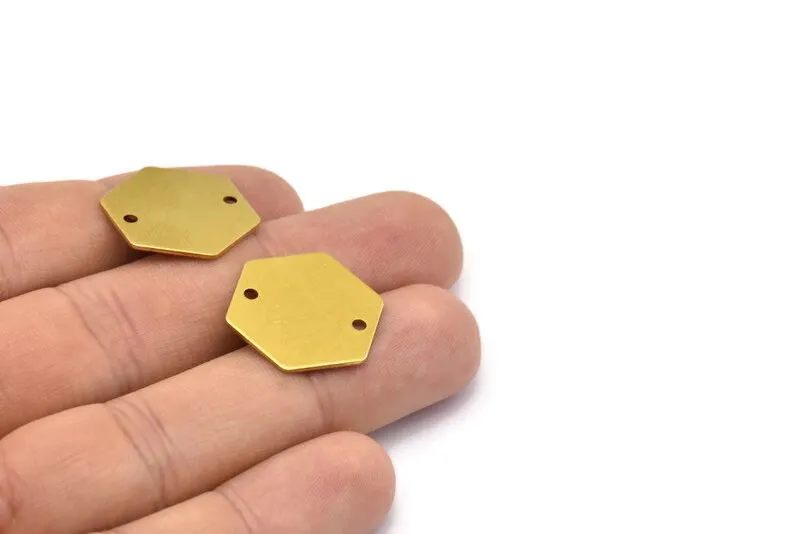 12 Raw Brass Hexagon Stamping Blank Tag Charms With 2 Holes (20x0.80mm) D0092