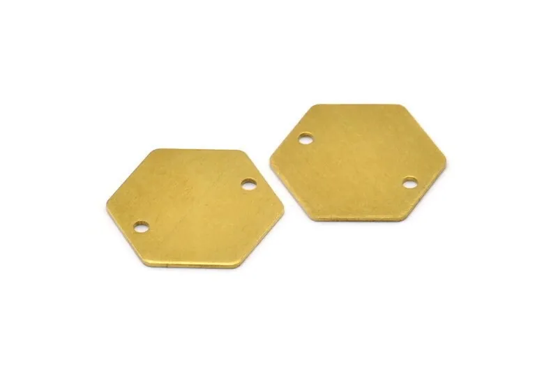 12 Raw Brass Hexagon Stamping Blank Tag Charms With 2 Holes (20x0.80mm) D0092