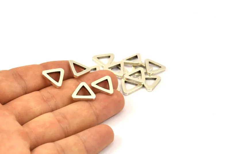 13mm Triangle Charm - 12 Antique Silver Plated Brass Triangle Charms (13x2mm) D0018