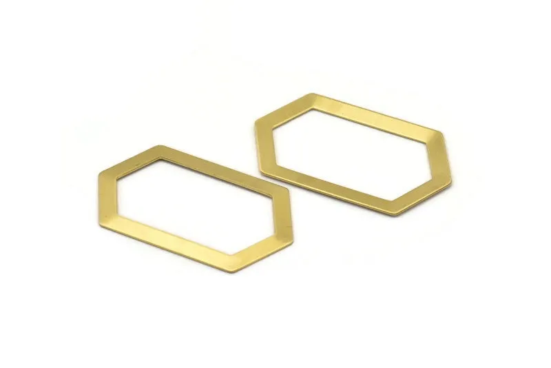 6 Raw Brass Hexagons (54x32x0.80mm) D0394 V107