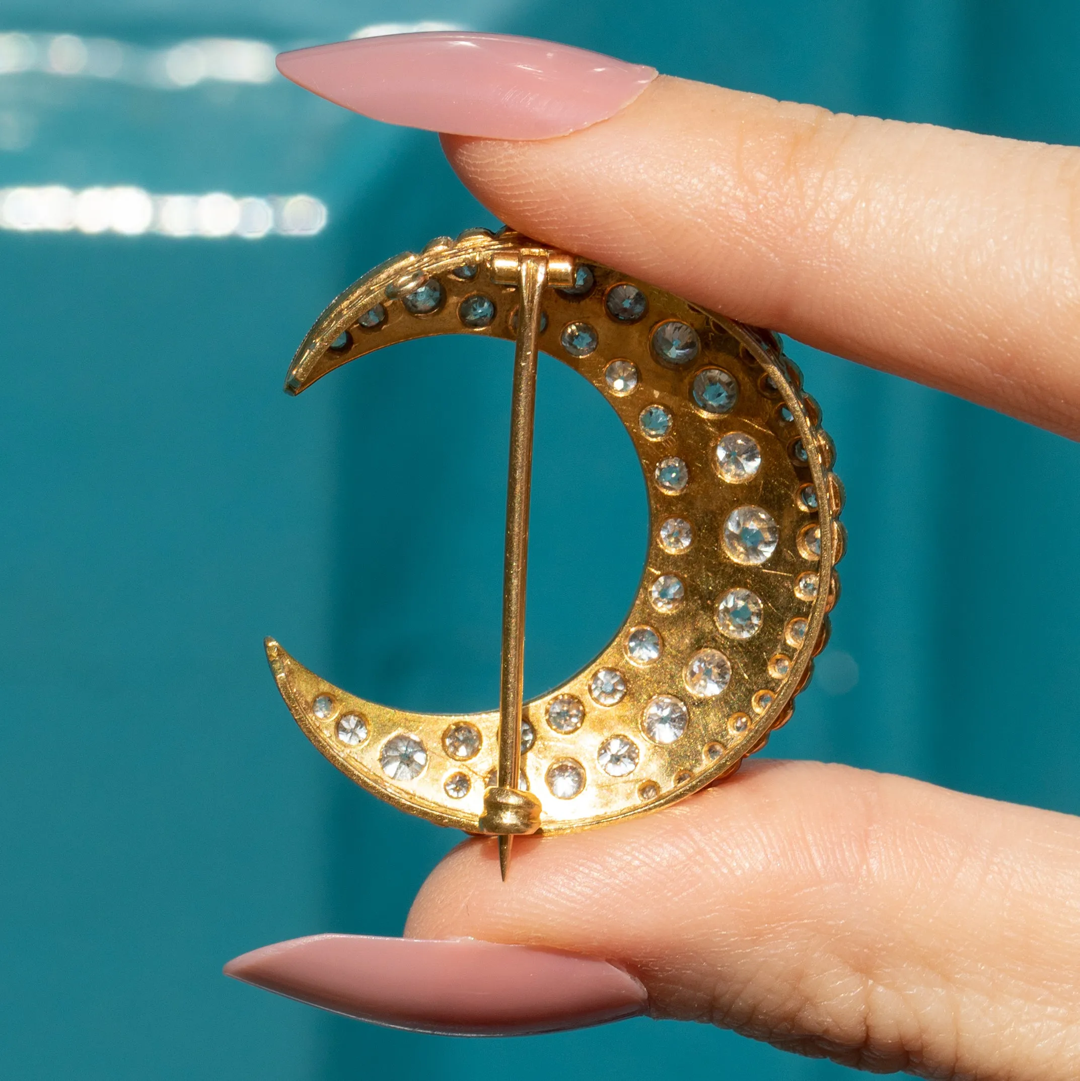 Antique 18ct Gold Diamond Crescent Moon Brooch Pendant 2.30ct