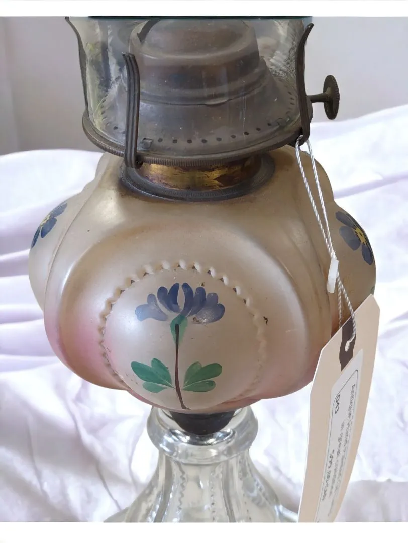 Antique Oil Lamp, Hand Painted