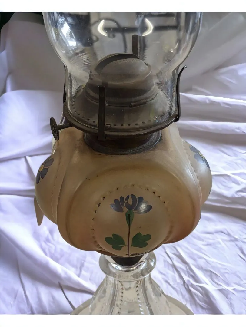 Antique Oil Lamp, Hand Painted