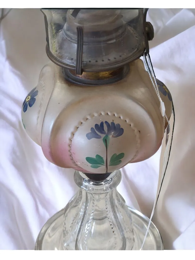 Antique Oil Lamp, Hand Painted