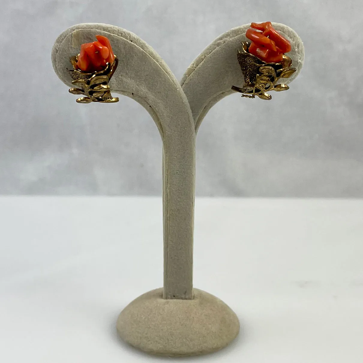 Antique Orange Coral Screw Back Earrings