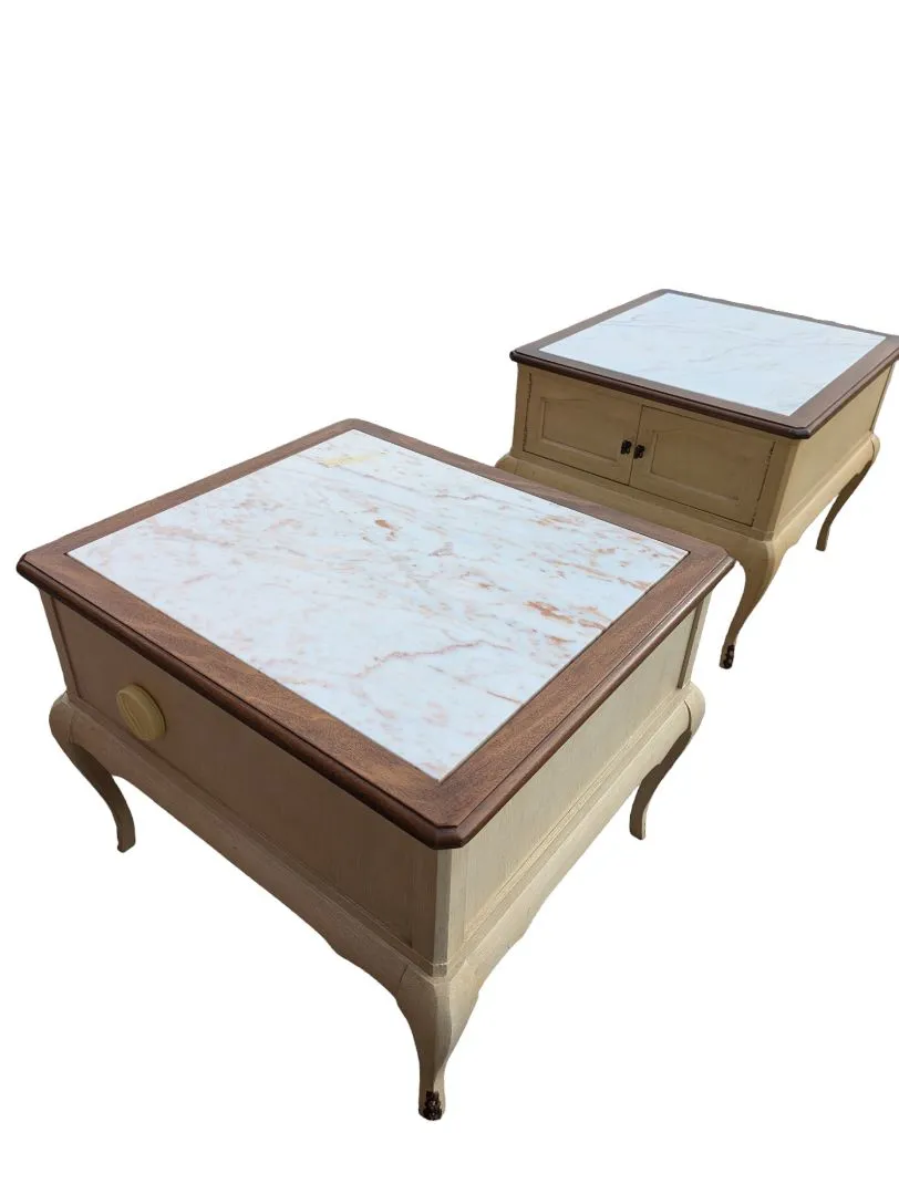 Antique SOLID Wood marble top End Table Nightstands