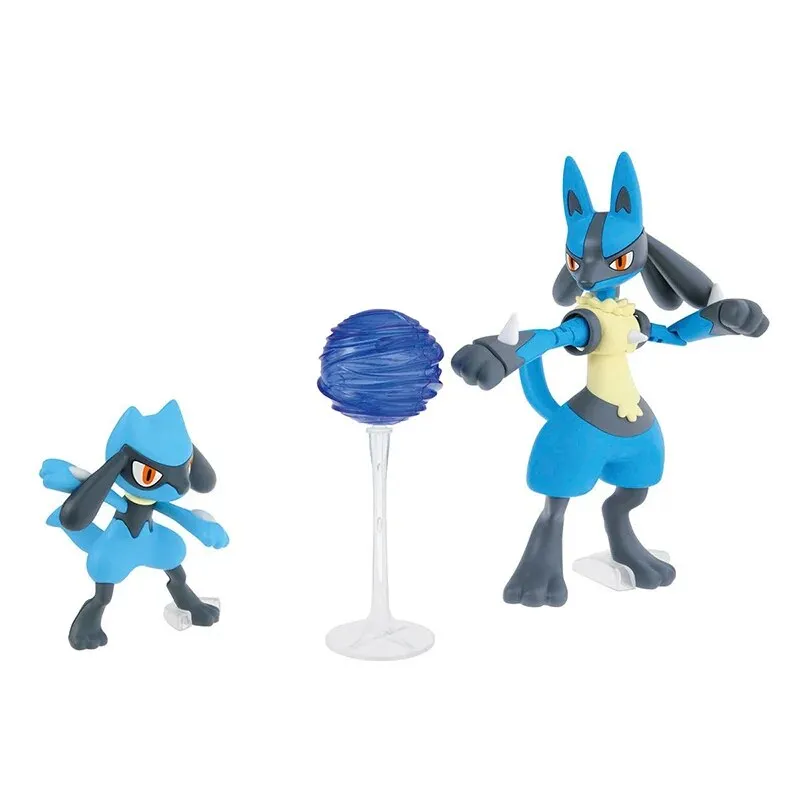 Bandai Original Genuine Pokemon PLAMO Lucario Riolu Action Figure Anime Fighting Ripple Pokémon Assembly Model Toy