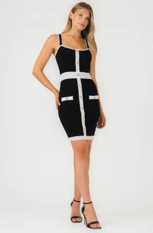 Fitted Knit Dress with Contrast Trim