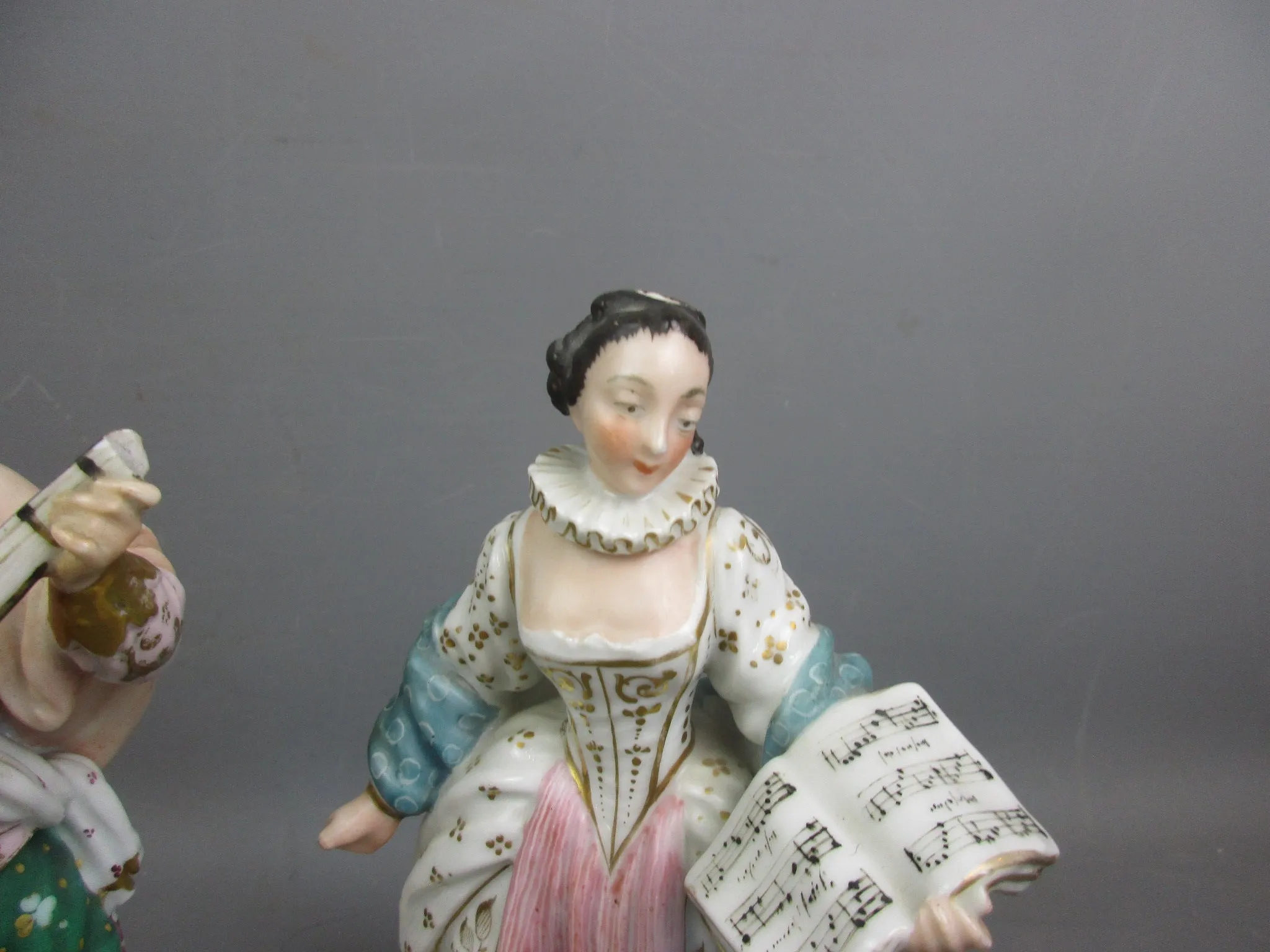 Pair Of Continental Hard Paste Porcelain Musical Figures Antique Victorian c1880