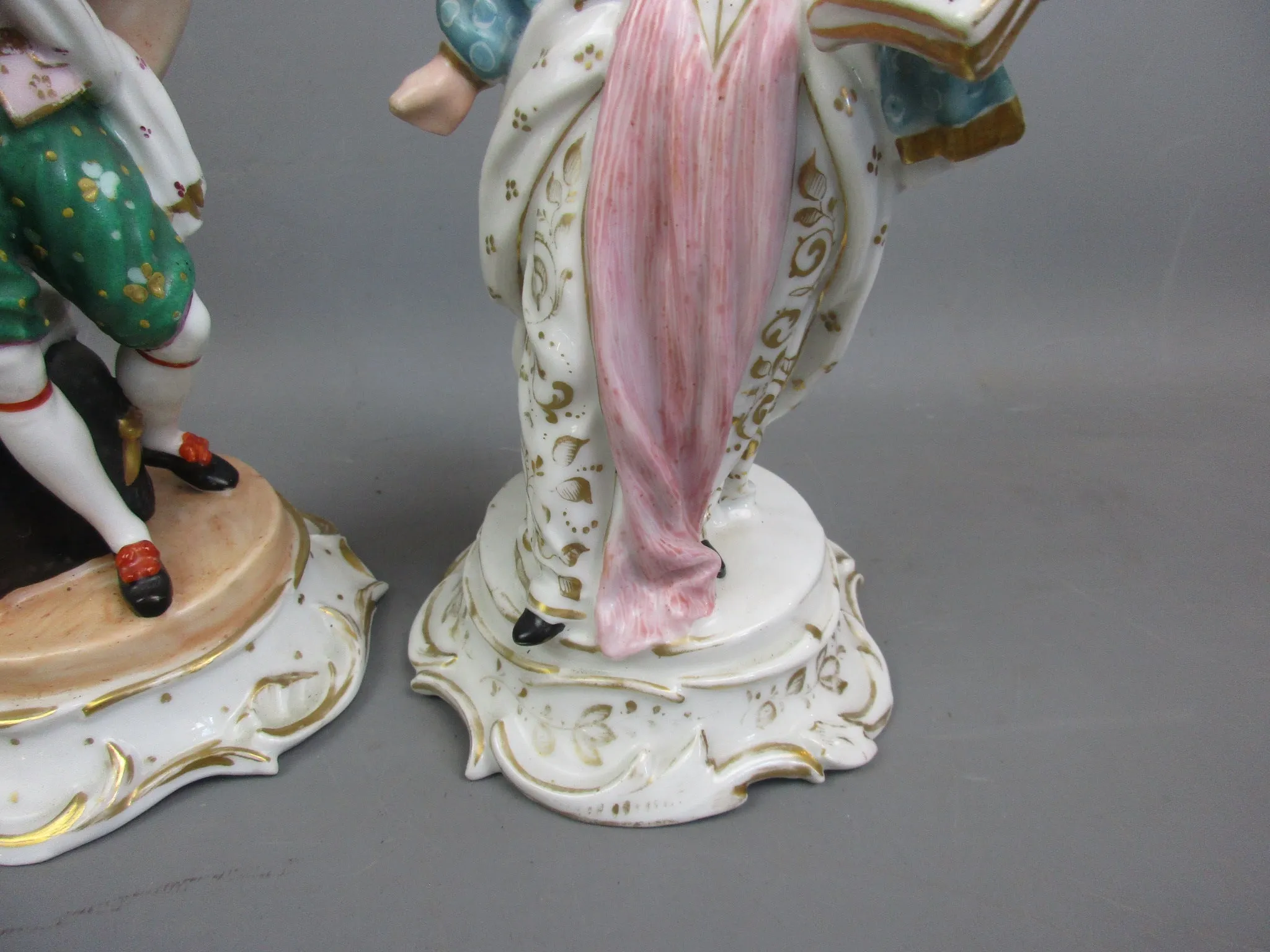 Pair Of Continental Hard Paste Porcelain Musical Figures Antique Victorian c1880