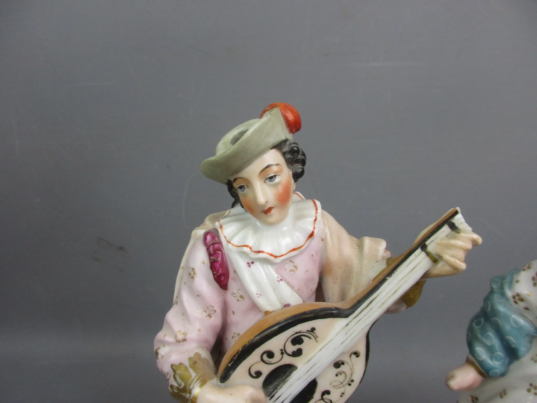 Pair Of Continental Hard Paste Porcelain Musical Figures Antique Victorian c1880