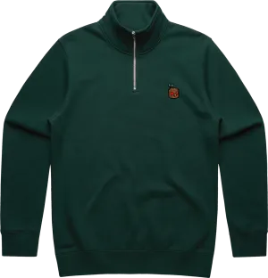 TEKKEN - 'Mokujin' Small Logo Embroidered Quarter-Zip Sweatshirt - Pine Green